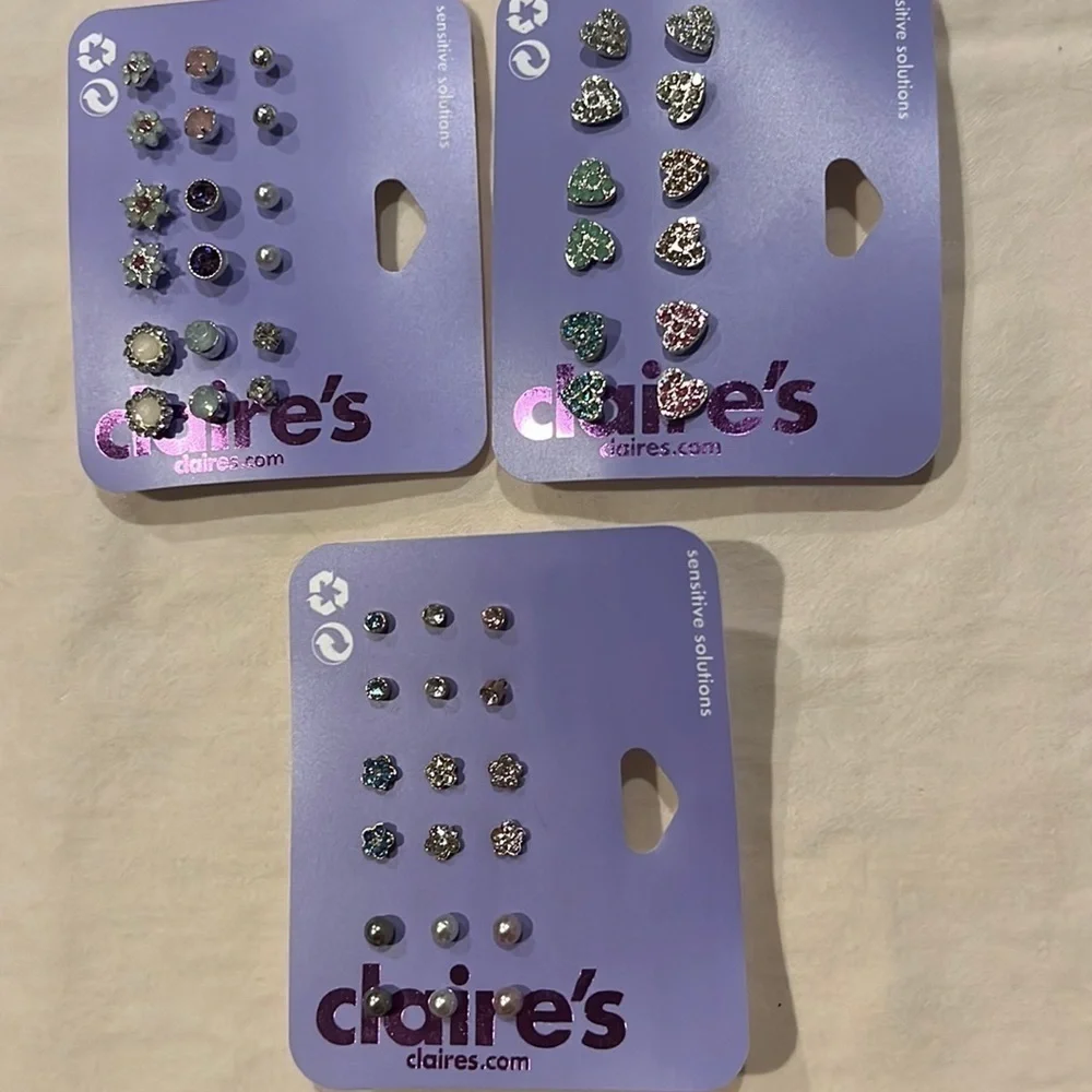 NEW! Set of 3!  Claire’s Boutique girls earrings for pierced ears, jewelry